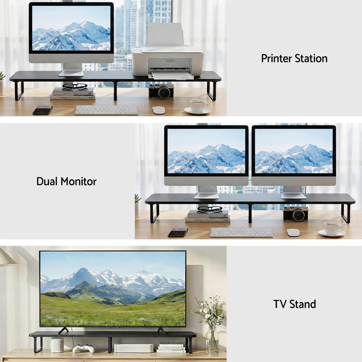 Artiss Dual Monitor Stand 100cm � Black - view 03